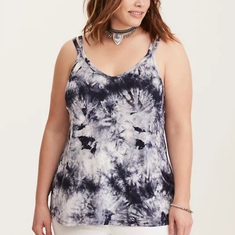 Torrid Tie Dye Multi Strap Tank Top V-Neck Sleeveless Navy Blue Size 2 2X NEW